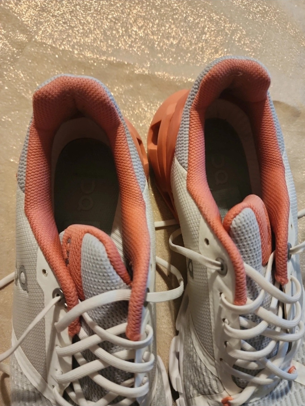 On Running Women's White Sneakers with Coral Accents - Picture 3 of 6